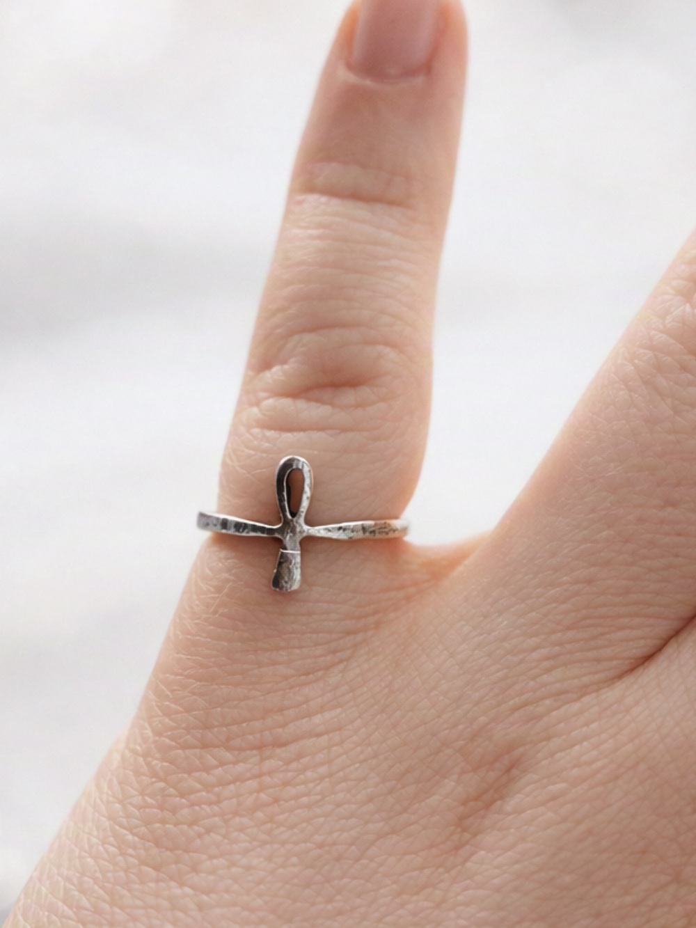 5/$25 Silver Ankh Cross Ring - Silver Cross Band for Women Size 5